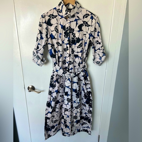 Who What Wear Dresses & Skirts - Who What Wear Button-down Floral Midi Dress, Blue, Black, and White, Size L